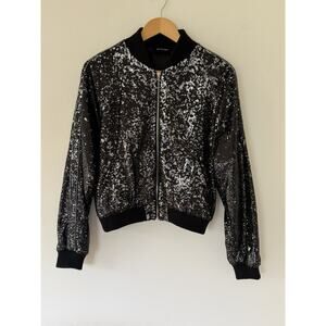 THE KOOPLES Black Silver Sequin zip up Jacket Size NWOT Size Medium (2)